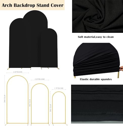 4ft,5ft,6ft Black Set of 3 Spandex Arch Backdrop Cover in 4FT-5FT-6FT in Black, alternate view 4