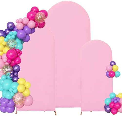 4ft,5ft,6ft Pink Set of 3 Arch Backdrop Cover (No Stand) in 4FT-5FT-6FT in Pink