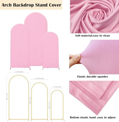 4ft,5ft,6ft Pink Set of 3 Arch Backdrop Cover (No Stand) in 4FT-5FT-6FT in Pink, alternate view 4