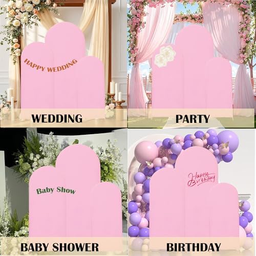 4ft,5ft,6ft Pink Set of 3 Arch Backdrop Cover (No Stand) in 4FT-5FT-6FT in Pink, alternate view 5