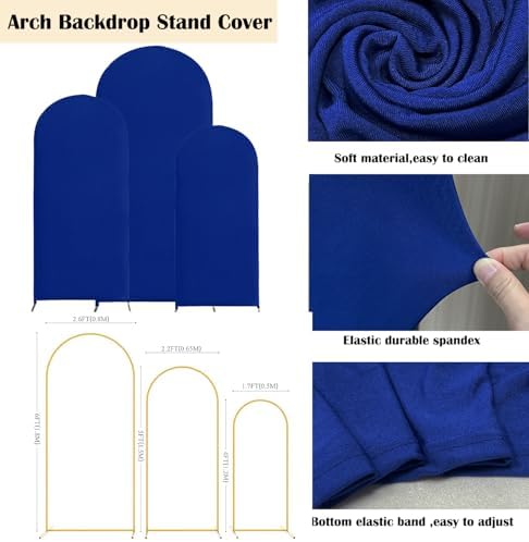 4ft,5ft,6ft Royal Blue Set of 3 Spandex Arch Backdrop Cover in 4FT-5FT-6FT in Royal Blue, alternate view 4