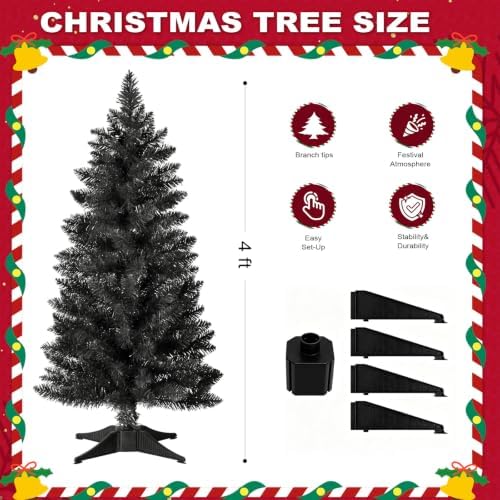 4ft Artificial Christmas Tree, Mini Xmas Pine Tree with 4-Leg Stable Plastic Base, Small Tabletop Christmas Tree, alternate