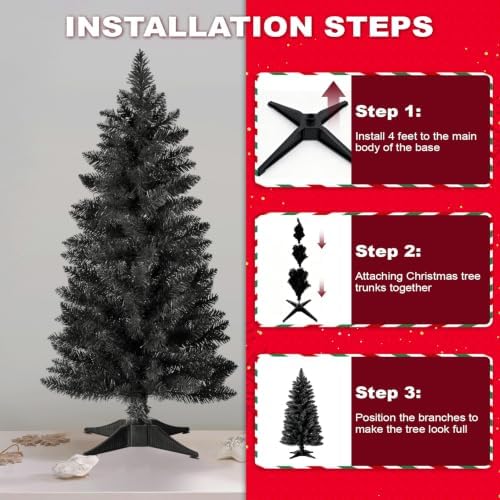 4ft Artificial Christmas Tree, Mini Xmas Pine Tree with 4-Leg Stable Plastic Base, Small Tabletop Christmas Tree, alternate