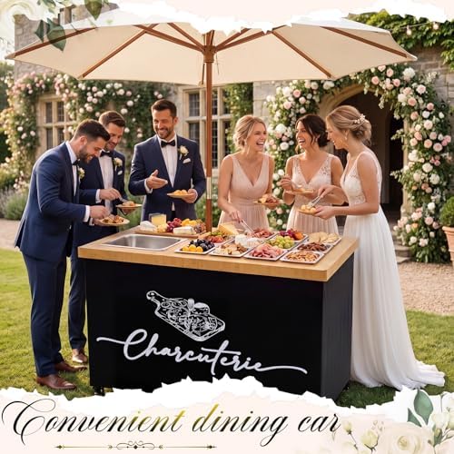 4ft Foldable Charcuterie Cart Set with Table Cloth Storage Bag Caster Portable Collapsible Food Serving Cart, alternate view