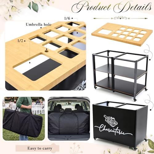 4ft Foldable Charcuterie Cart Set with Table Cloth Storage Bag Caster Portable Collapsible Food Serving Cart, alternate view