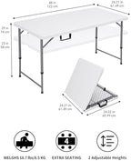 4FT Folding Table Adjustable Height, Heavy Duty Plastic Table, alternate view 3
