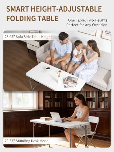 4FT Folding Table Adjustable Height, Heavy Duty Plastic Table, alternate view 5