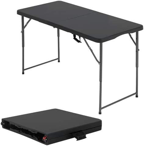 4FT Folding Table | Black | Portable Plastic Table