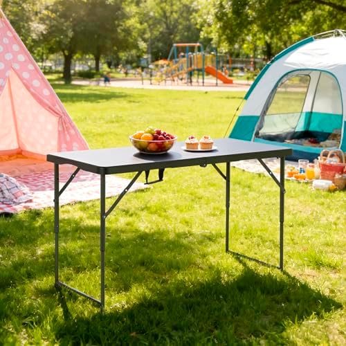 4FT Folding Table | Black | Portable Plastic Table, alternate view 2