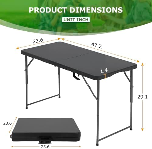 4FT Folding Table | Black | Portable Plastic Table, alternate view 3
