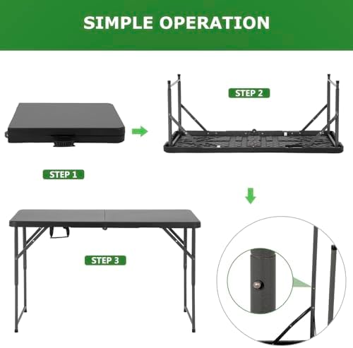 4FT Folding Table | Black | Portable Plastic Table, alternate view 5