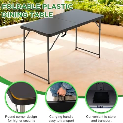 4FT Folding Table | Black | Portable Plastic Table, alternate view 7