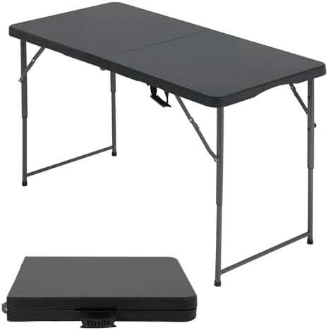 4FT Folding Table | Black | Portable Plastic Table