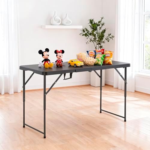 4FT Folding Table | Black | Portable Plastic Table, alternate view 2