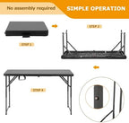 4FT Folding Table | Black | Portable Plastic Table, alternate view 5