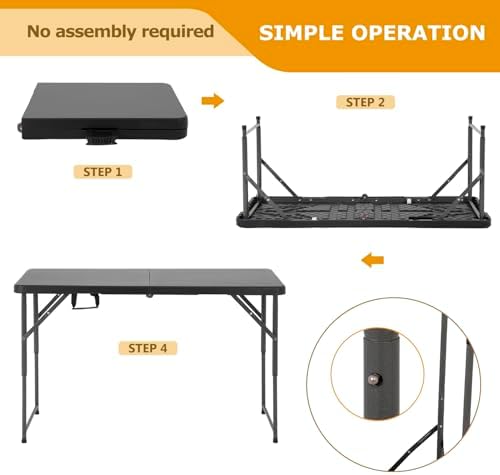 4FT Folding Table | Black | Portable Plastic Table, alternate view 5