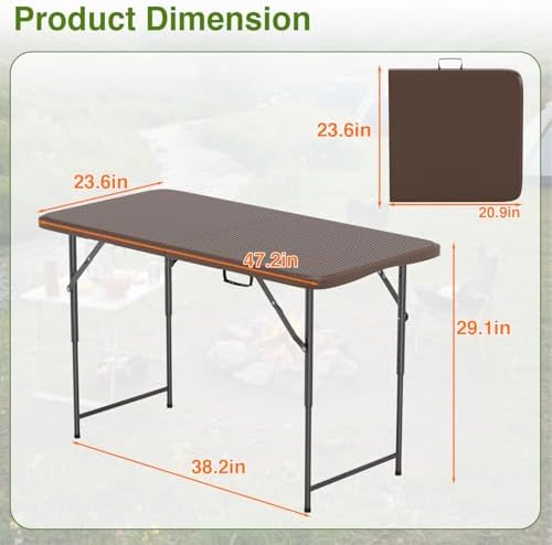 4FT Folding Table | Brown Ratten | Portable Plastic Table, alternate view 3