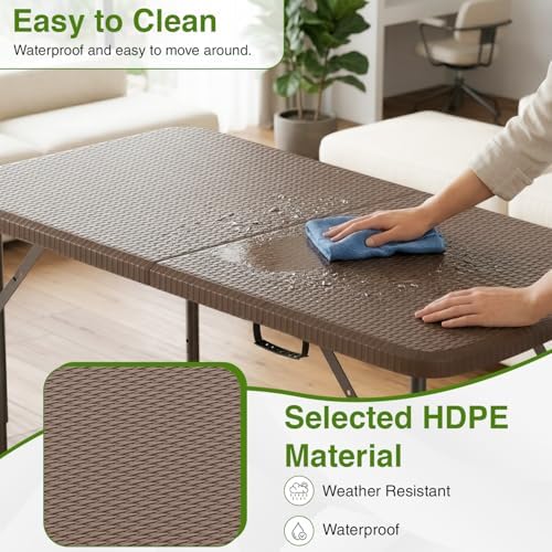 4FT Folding Table | Brown Ratten | Portable Plastic Table, alternate view 4