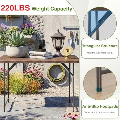 4FT Folding Table | Brown Ratten | Portable Plastic Table, alternate view 5