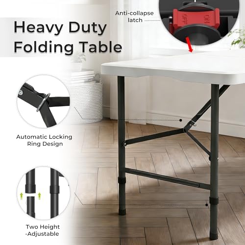 4FT Folding Table, Heavy Duty 400LBS-White, alternate view 5