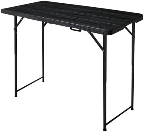 4ft Folding Table, Portable Fold-in-Half Adjustable Height Utility Table for Indoor/Outdoor Use, Durable HDPE &