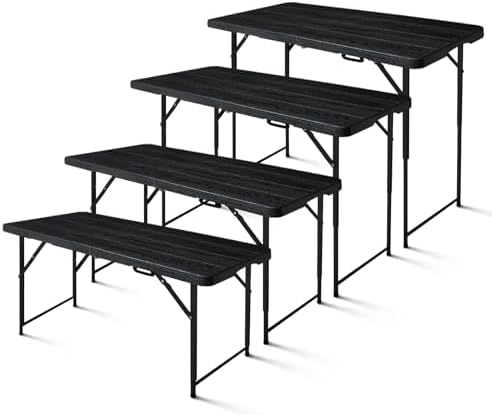 4ft Folding Table, Portable Fold-in-Half Adjustable Height Utility Table for Indoor/Outdoor Use, Durable HDPE &, alternate