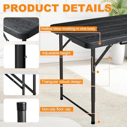 4ft Folding Table, Portable Fold-in-Half Adjustable Height Utility Table for Indoor/Outdoor Use, Durable HDPE &, alternate