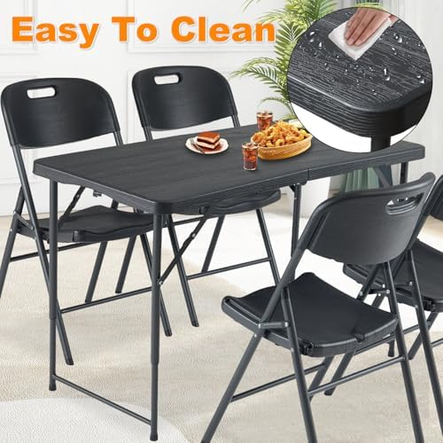 4ft Folding Table, Portable Fold-in-Half Adjustable Height Utility Table for Indoor/Outdoor Use, Durable HDPE &, alternate