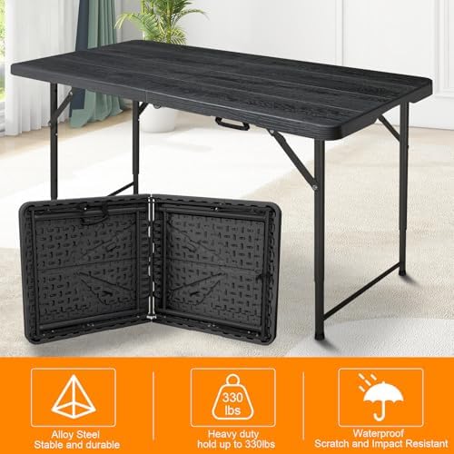 4ft Folding Table, Portable Fold-in-Half Adjustable Height Utility Table for Indoor/Outdoor Use, Durable HDPE &, alternate