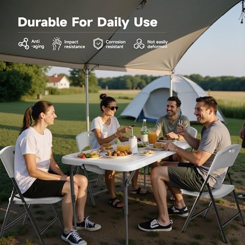 4FT Folding Table Set with 4 Chairs - Heavy-Duty 400 lb Table & 600 lb Chairs, Dual-Height Adjustment, Portable, alternate