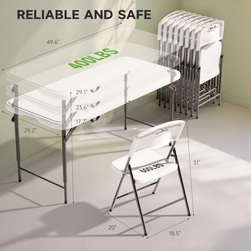 4FT Folding Table Set with 4 Chairs - Heavy-Duty 400 lbs Table & 600 lbs Chair Capacity, Portable Foldable Table, alternate