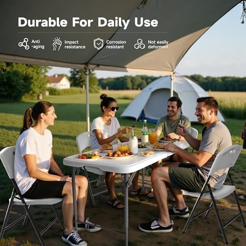 4FT Folding Table Set with 4 Chairs - Heavy-Duty 400 lbs Table & 600 lbs Chair Capacity, Portable Foldable Table, alternate