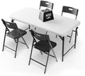 4FT Folding Table Set with 4 Folding Chairs, Heavy Duty 400 lbs Table & 330 lbs Chairs, Portable Folding