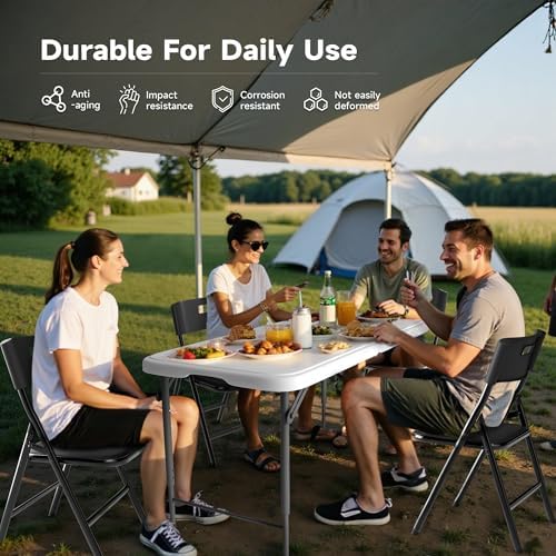 4FT Folding Table Set with 4 Folding Chairs, Heavy Duty 400 lbs Table & 330 lbs Chairs, Portable Folding, alternate view 4