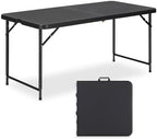 4ft Folding Table with Adjustable Height, 2-Level Foldable Table with HDPE Top & Steel Legs, Portable 4 Foot