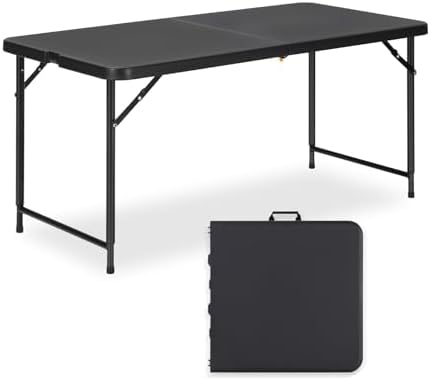 4ft Folding Table with Adjustable Height, 2-Level Foldable Table with HDPE Top & Steel Legs, Portable 4 Foot