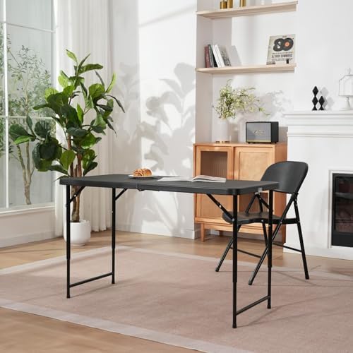 4ft Folding Table with Adjustable Height, 2-Level Foldable Table with HDPE Top & Steel Legs, Portable 4 Foot, alternate view