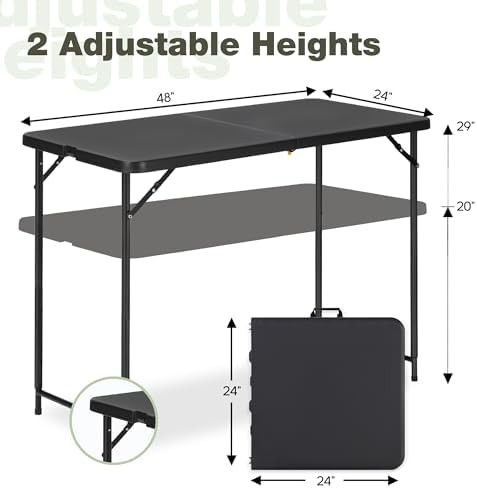4ft Folding Table with Adjustable Height, 2-Level Foldable Table with HDPE Top & Steel Legs, Portable 4 Foot, alternate view