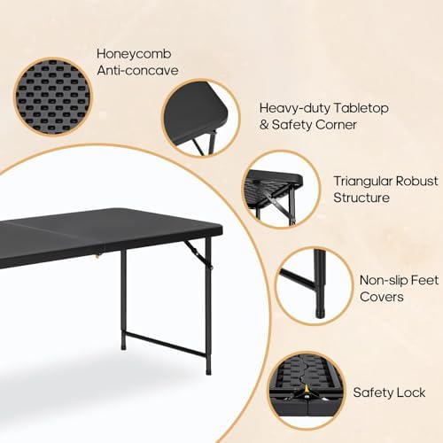 4ft Folding Table with Adjustable Height, 2-Level Foldable Table with HDPE Top & Steel Legs, Portable 4 Foot, alternate view
