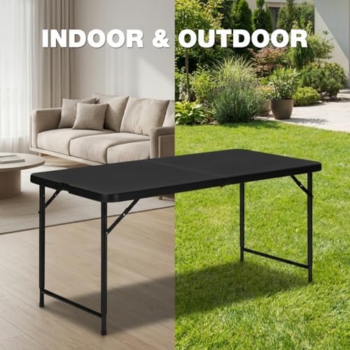 4ft Folding Table with Adjustable Height, 2-Level Foldable Table with HDPE Top & Steel Legs, Portable 4 Foot, alternate view