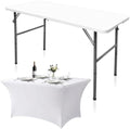 4FT Folding Table with Stretch Table Cover, Heavy Duty Plastic Portable Folding Table, 48" Indoor Outdoor