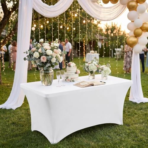 4FT Folding Table with Stretch Table Cover, Heavy Duty Plastic Portable Folding Table, 48" Indoor Outdoor, alternate view 4