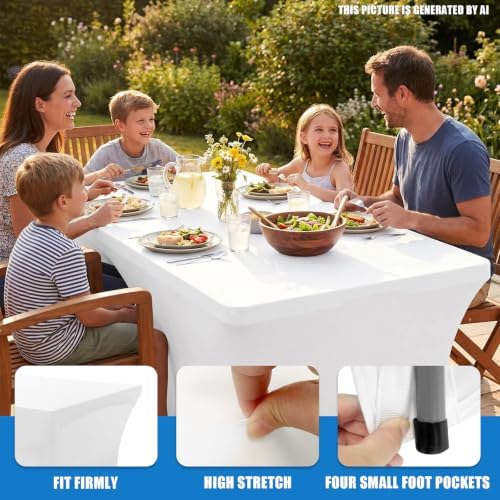 4FT Folding Table with Stretch Table Cover, Heavy Duty Plastic Portable Folding Table, 48" Indoor Outdoor, alternate view 6