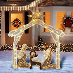 4FT Lighted Christmas Nativity Scene, Christmas Outdoor Decorations with 120 Count Pre-lit Warm White Lights