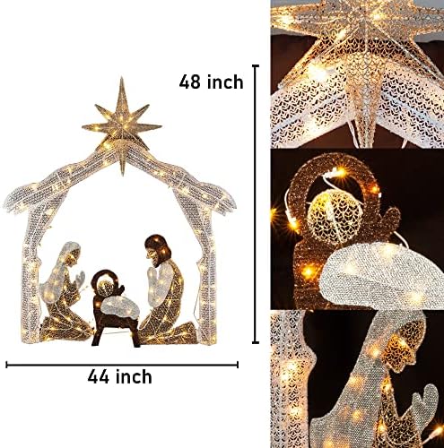 4FT Lighted Christmas Nativity Scene, Christmas Outdoor Decorations with 120 Count Pre-lit Warm White Lights, alternate view