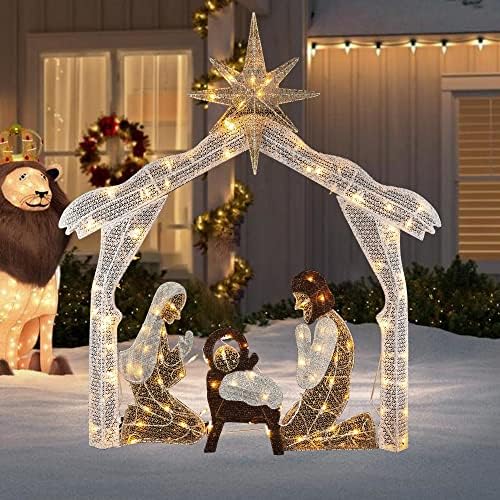 4FT Lighted Christmas Nativity Scene, Christmas Outdoor Decorations with 120 Count Pre-lit Warm White Lights, alternate view