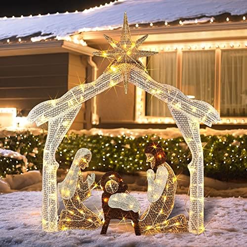 4FT Lighted Christmas Nativity Scene, Christmas Outdoor Decorations with 120 Count Pre-lit Warm White Lights, alternate view