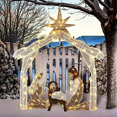 4FT Lighted Christmas Nativity Scene, Christmas Outdoor Decorations with 120 Count Pre-lit Warm White Lights, alternate view