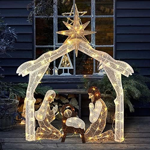 4FT Lighted Christmas Nativity Scene, Christmas Outdoor Decorations with 120 Count Pre-lit Warm White Lights, alternate view