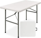 4ft Plastic Folding Table, Indoor Outdoor Heavy Duty Portable w/Handle, Lock for Picnic, Party, Camping - White
